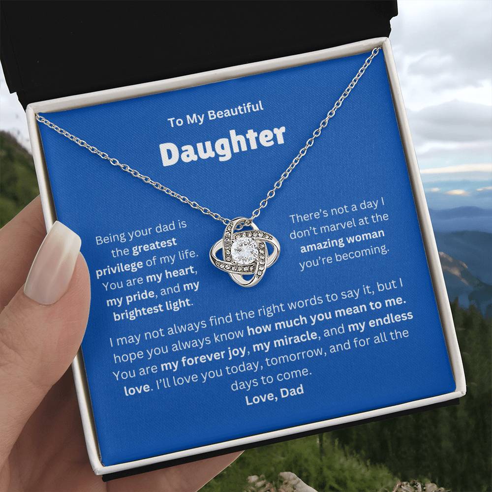 Daughter Gift From Dad, "My Brightest Light", Knot Necklace