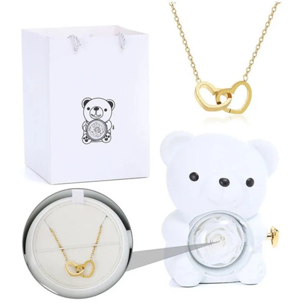 Engraved Heart Necklace - With Real Rose Bear Giftbox